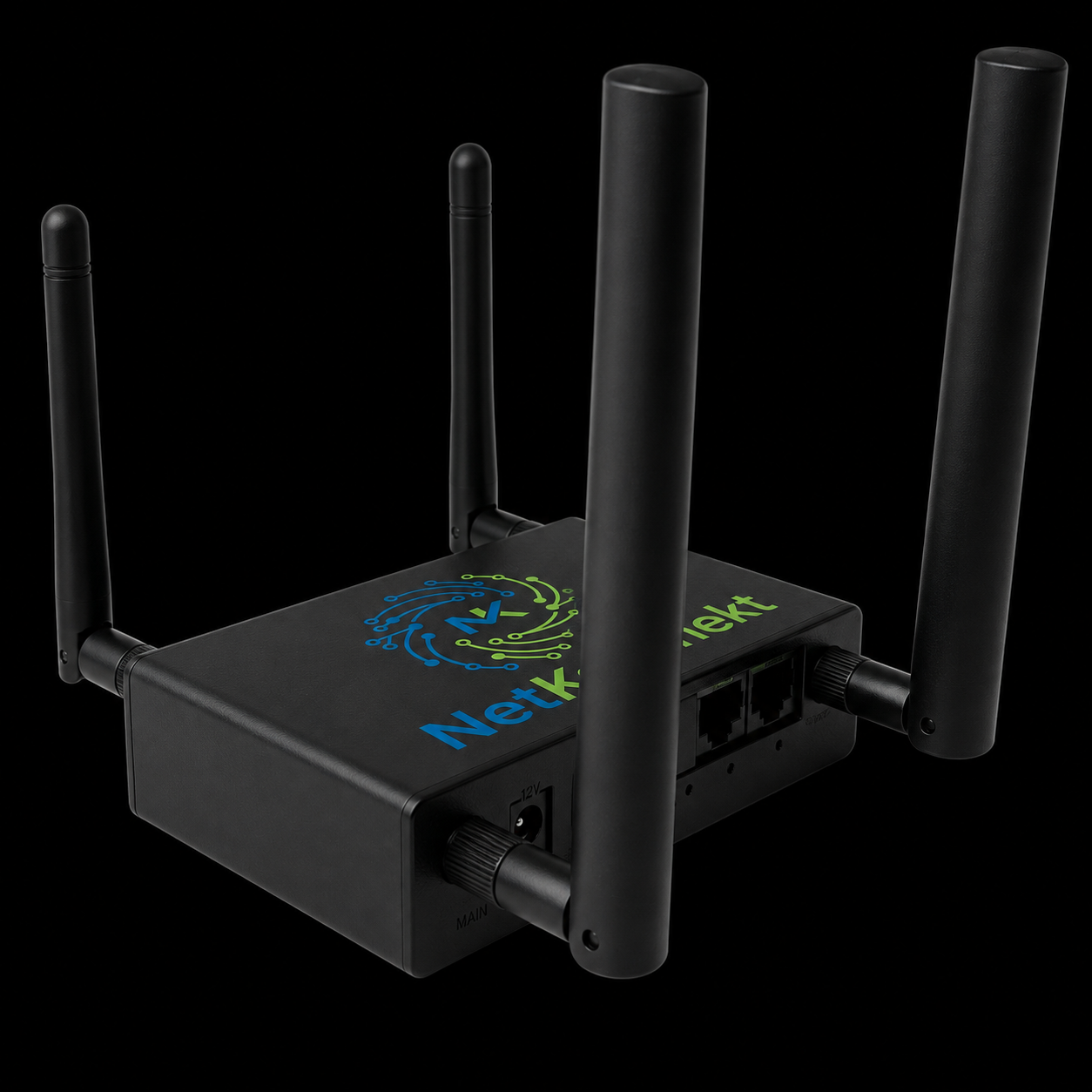 NK R400 industrial 5G RedCap router on a dark background